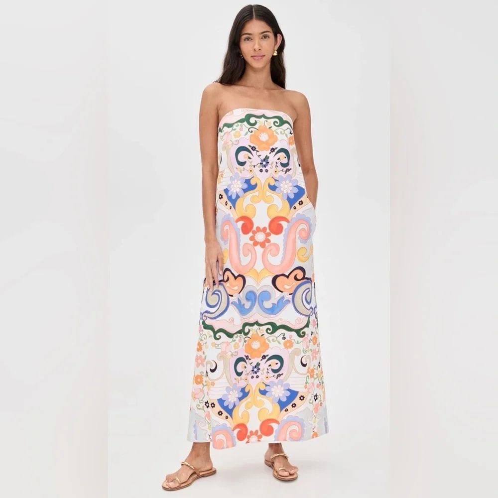 STUNNING! NWT Tuckernuck De Loreta Watercolor Aloe Strapless Dress XL 12 14 16 - Picture 1 of 8